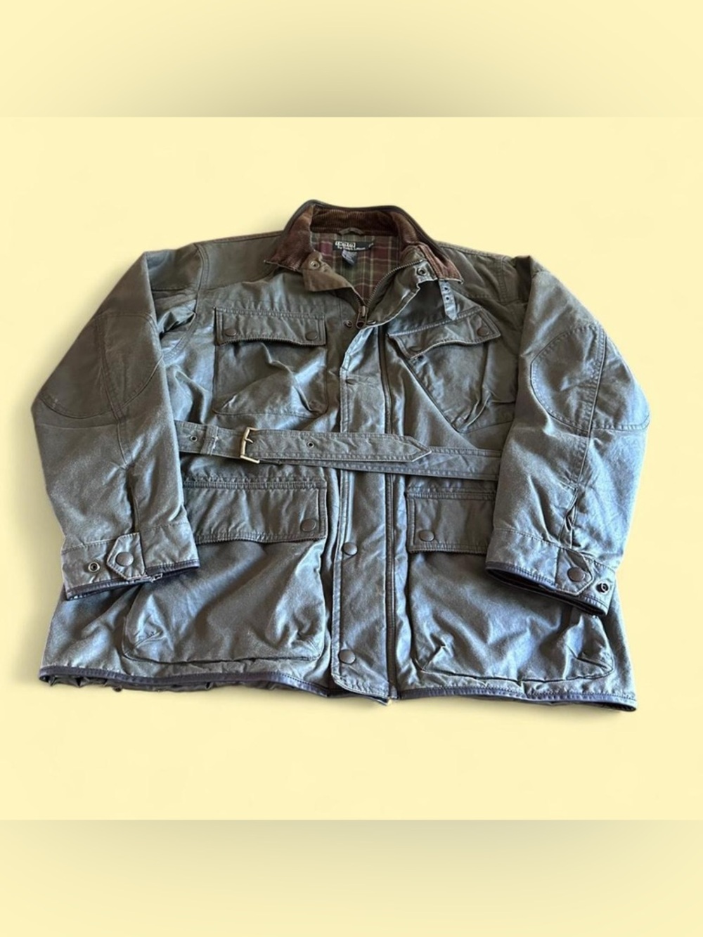 Vintage Polo Ralph Lauren Waxed Field Jacket Olive Brown Men’s L Belted